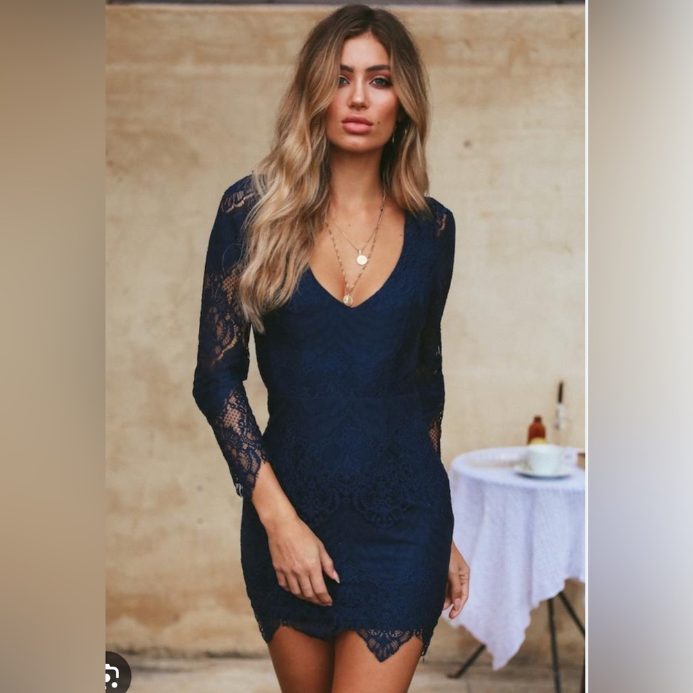 Hello Molly Midnight Blue Lace Mini Dress